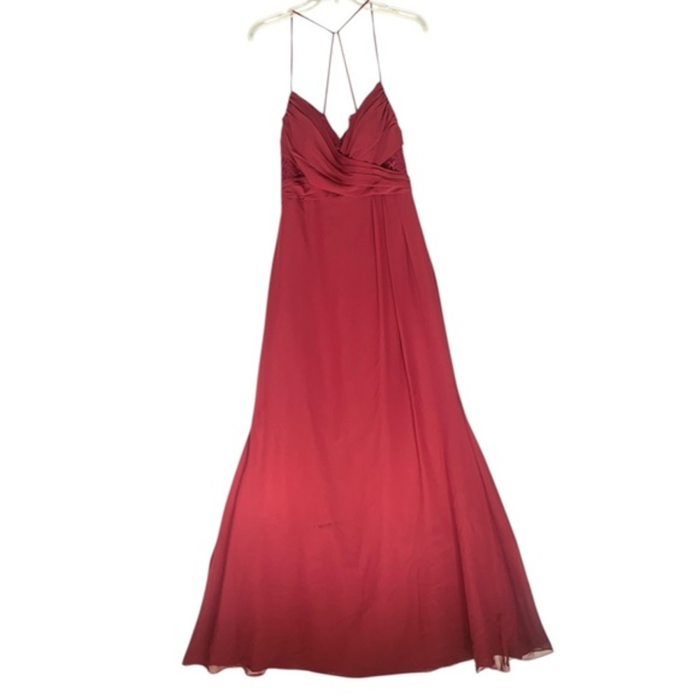 Hayley Paige Occasions Elegant Backless Gown in Burgundy Red Size 10
